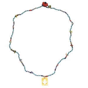 Rosary necklace with turquoise gemstones, hand-knotted silk thread and handcrafted cross pendant in silver 925 or gold-plated silver 925.