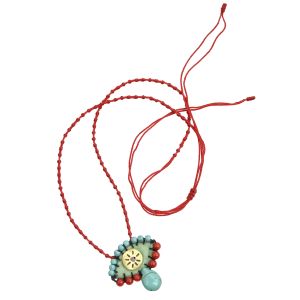 hand embroidered mint evil eye necklace with knotted cord