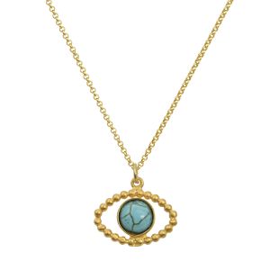 Gold plated silver 925 necklace with handmade beaded evil eye and turquoise gemstone cabochon