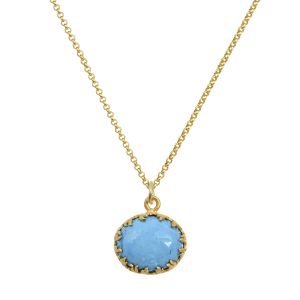 Gold plated silver 925 necklace with handmade oval flame bezel, turquoise cabochon gemstone and gold plated chain.