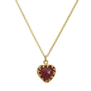 Gold plated silver 925 necklace with handcrafted flaming heart pendant and cabochon gemstone