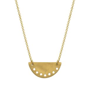 Handmade gold-plated 925 silver necklace with a small perforated half-circle pendant — minimalist, geometric, and luminous under the Greek sun.