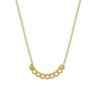 Handmade gold-plated silver necklace with a perforated semicircle pendant — a minimal geometric design inspired by ancient Greek balance and harmony.