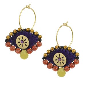 Chase the sun hoop earrings with hand embroidered purple velvet beaded evil eyes