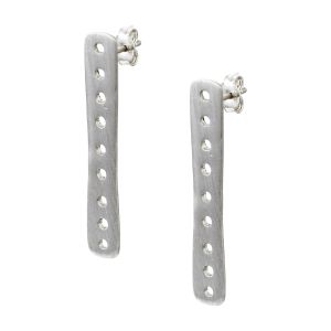 Silver 925 stud earrings with handmade perforated bar design, minimalist and modern by Chase the Sun Boho Luxe Jewellery.
