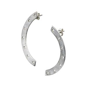 Silver 925 stud earrings with handmade perforated curved design, inspired by minimalist geometry