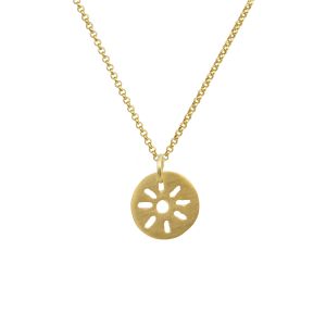 Handmade necklace with a small perforated sun pendant in gold-plated 925 silver, on a 925 silver chain available in gold-plated, silver, or rhodium-plated finish
