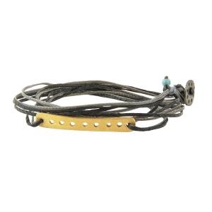 Handmade double cord bracelet with perforated silver circle and identity element in 925 silver