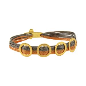Handmade cord bracelet with round silver separators and loop clasp in 925 silver