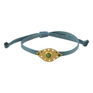 Handmade evil eye bracelet with cut-out silver 925 or gold-plated silver element, agate cabochon stone and flat cord, boho luxe jewellery by Chase the Sun
