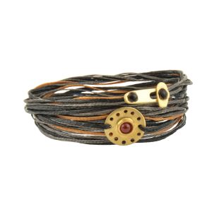 Multi-strand cord bracelet with silver geometric element and carnelian stone, button closure