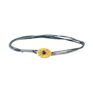 Handmade bracelet with engraved oval sun element in silver 925 or gold plated silver 925 on blue cord